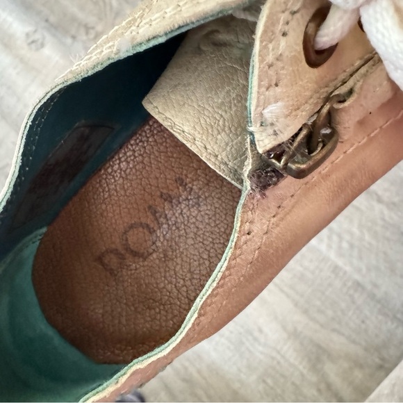 Roan Maudt Beige Leather Suede Teal Tennis Shoe Women’s Size 8 - Picture 12 of 13